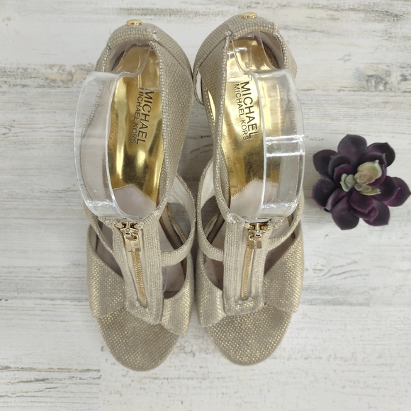 Michael Kors Gold/Tan Wedge Sandals - Picture 2 of 7
